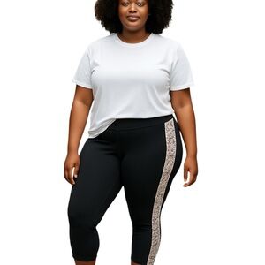 BEBE SPORT DOUBLE PRINT INSERT BLACK CAPRI ROSE PINK PAISLEY PANT 3X